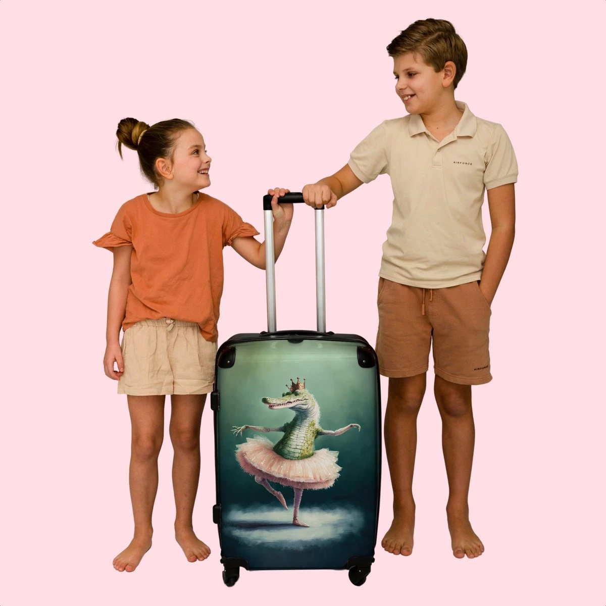NoBoringSuitcases.com® Koffer Groot - Krokodil - Kroon - Goud - Ballet - Portret - Trolley Koffer Met TSA-slot - Met Wielen - 90 Liter - Reiskoffer - 66 Cm - Afbeelding 7