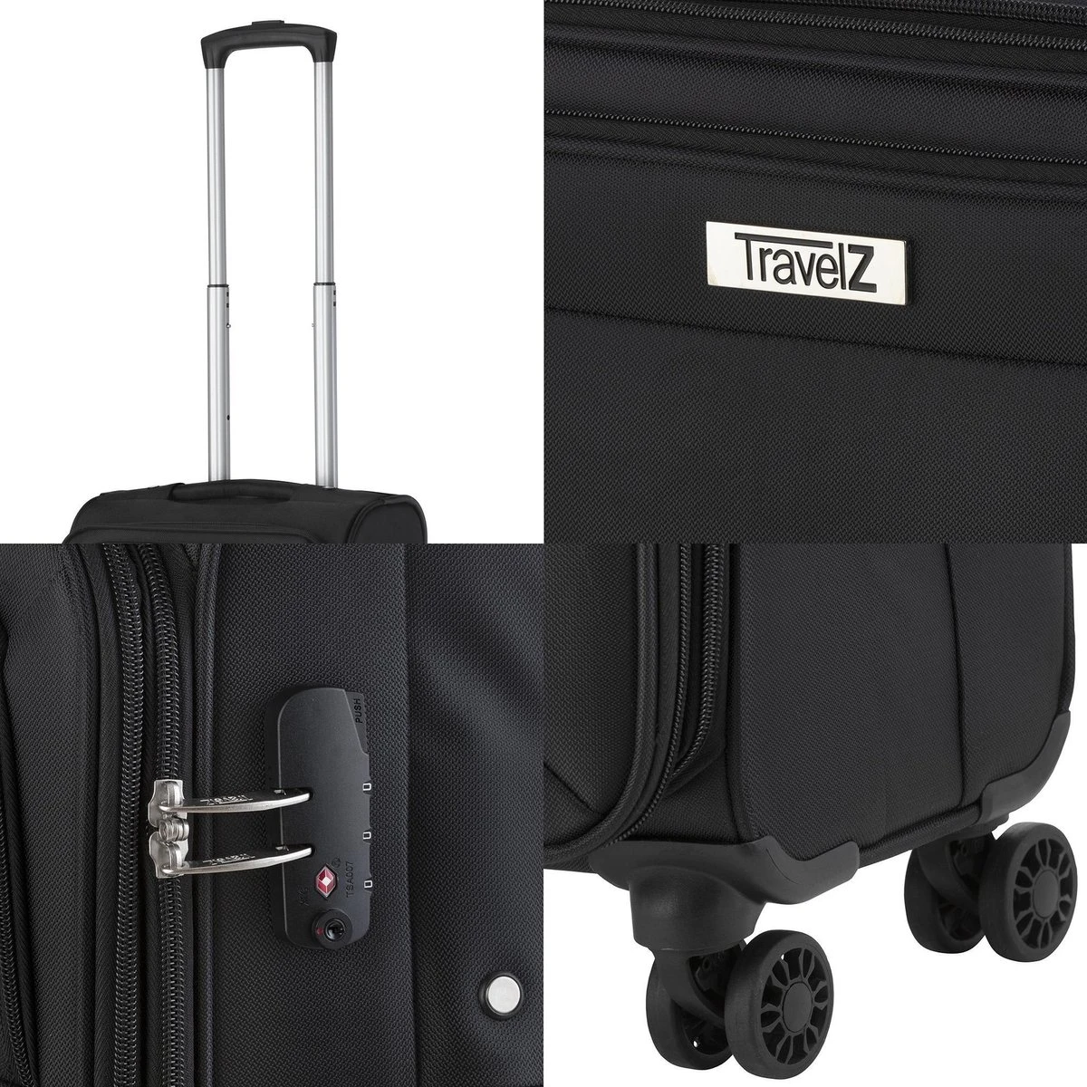 Travelz Softspinner TSA Reiskoffer 77cm - Zachte Reiskoffer Met Expander 104 + 16 Ltr - Zwart - Afbeelding 5