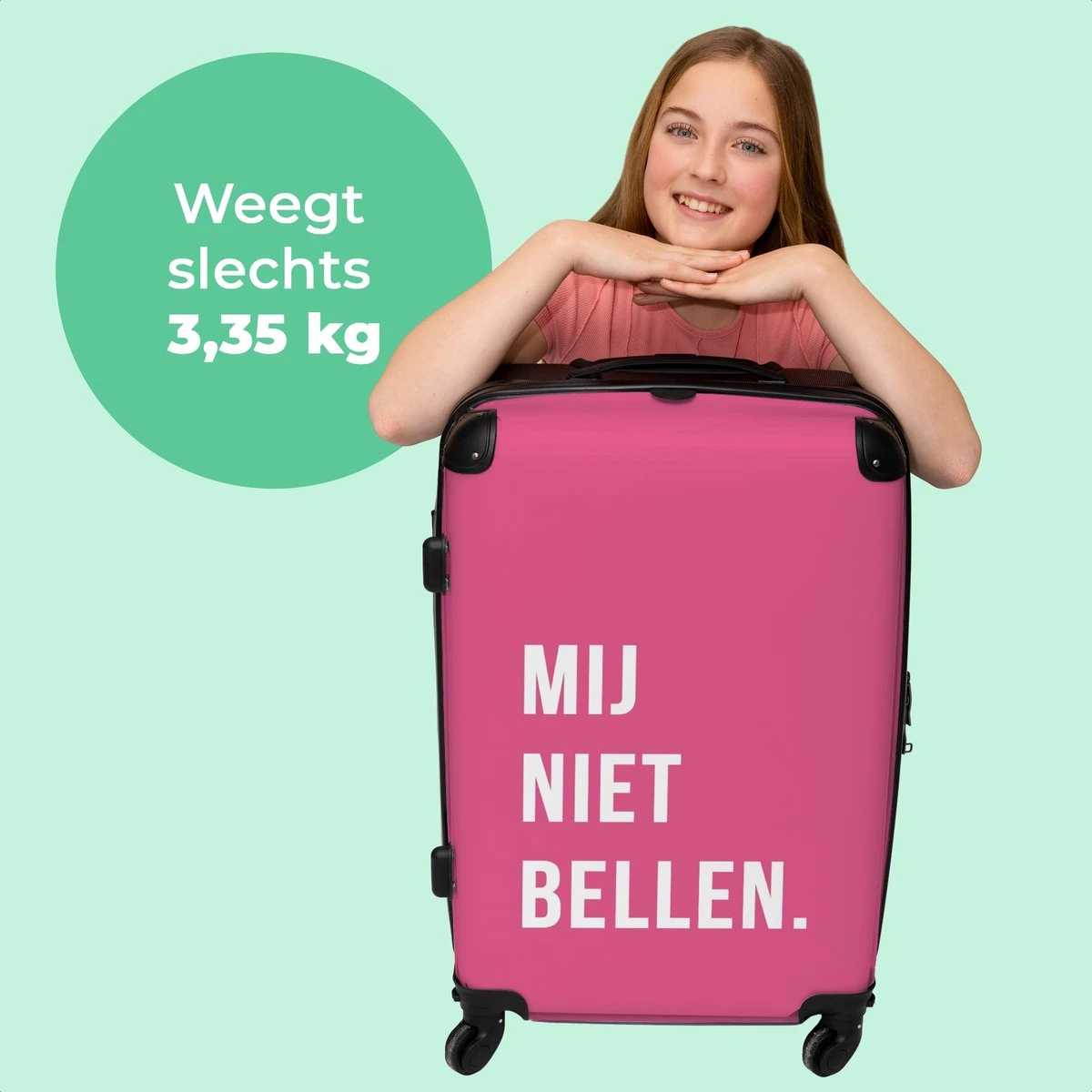 NoBoringSuitcases.com® Koffer Groot - Quotes - Spreuken - Mij Niet Bellen. - Roze - Wit - Trolley Koffer Met TSA-slot - Met Wielen - 90 Liter - Reiskoffer - 66 Cm - Afbeelding 2