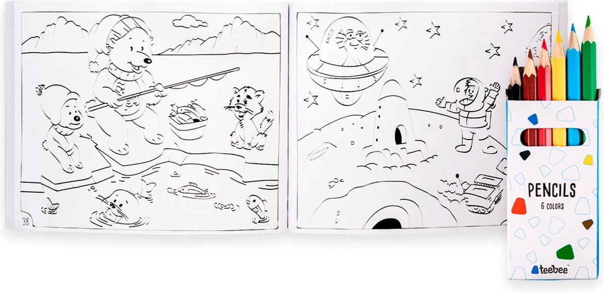 Trunki: TEEBEE Terrance Blauw - Kids Travel Toy Box, Bevat Een Leuk Activiteitenboekje, Kleurpotloden En Stickers, In Doos 15,5x18x18cm, 3+ - Afbeelding 2