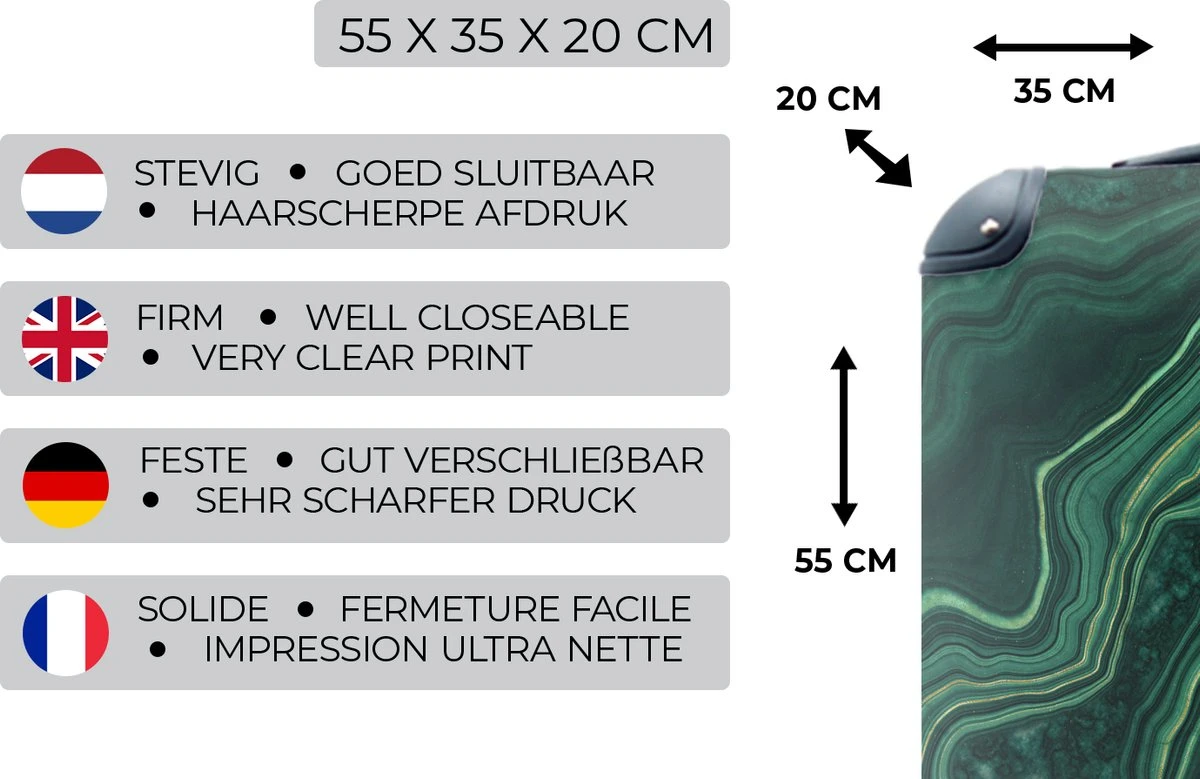 MuchoWow® Koffer - Marmer - Groen - Lijn - Past Binnen 55x40x20 Cm En 55x35x25 Cm - Handbagage - Trolley - Fotokoffer - Cabin Size - Print - Afbeelding 3