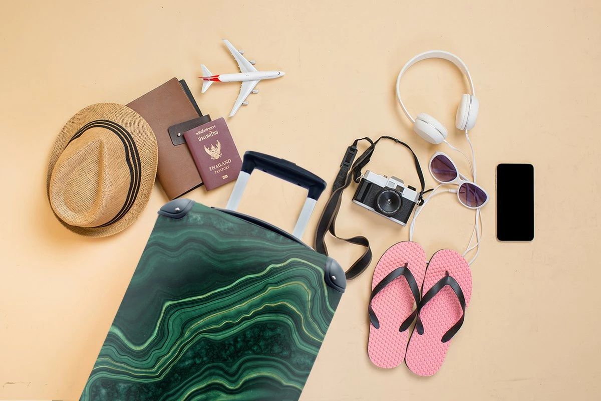 MuchoWow® Koffer - Marmer - Groen - Lijn - Past Binnen 55x40x20 Cm En 55x35x25 Cm - Handbagage - Trolley - Fotokoffer - Cabin Size - Print - Afbeelding 4