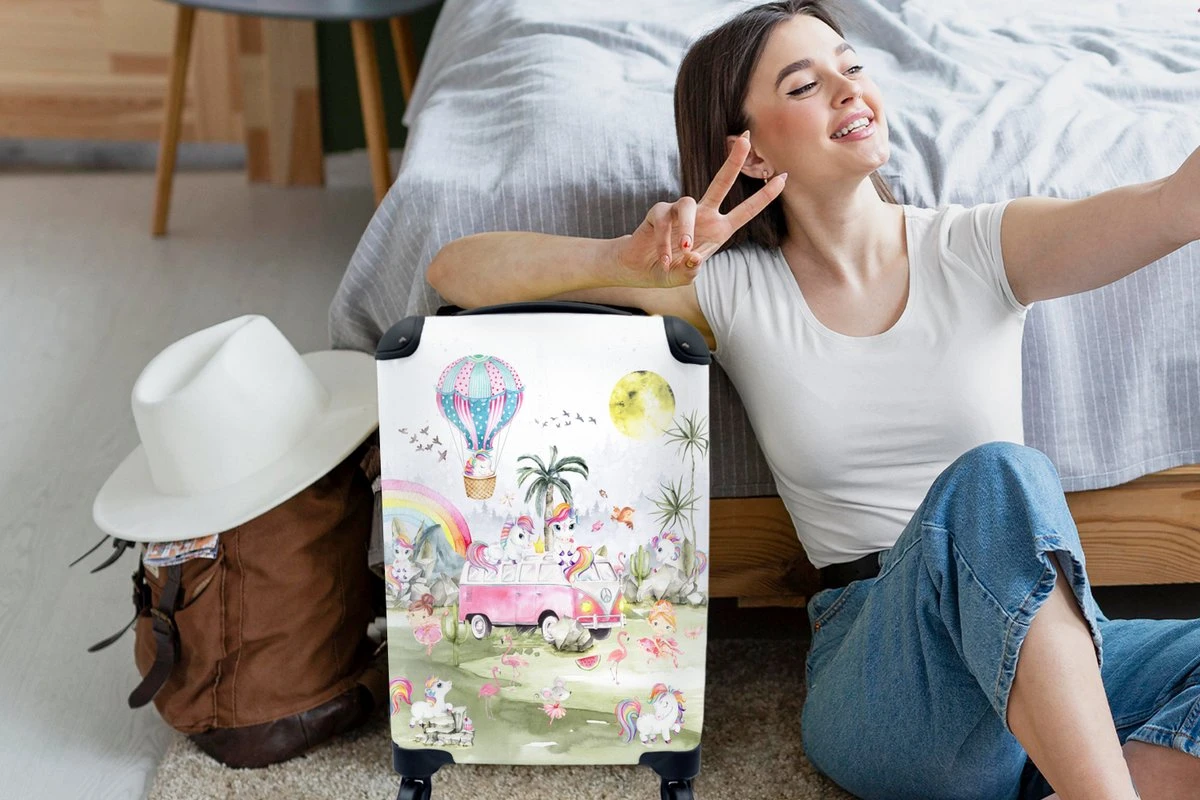 Koffer - Unicorn - Regenboog - Kinderen - 35x55x20 Cm - Handbagage - Trolley - Fotokoffer - Afbeelding 2