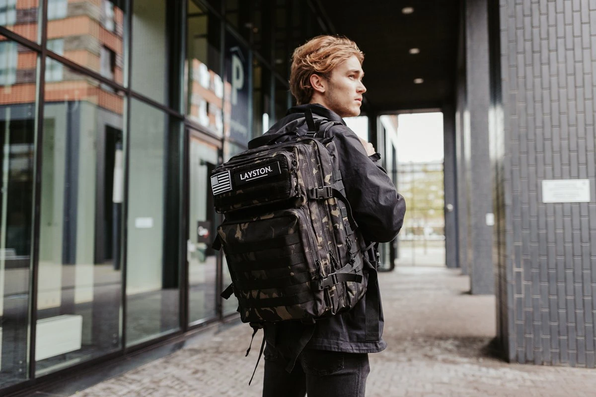LAYSTON. - 45L Sport School Werk Rugtas - Sport Rugzak - Tactical Backpack - Waterafstotend - Camo Groen - Afbeelding 6