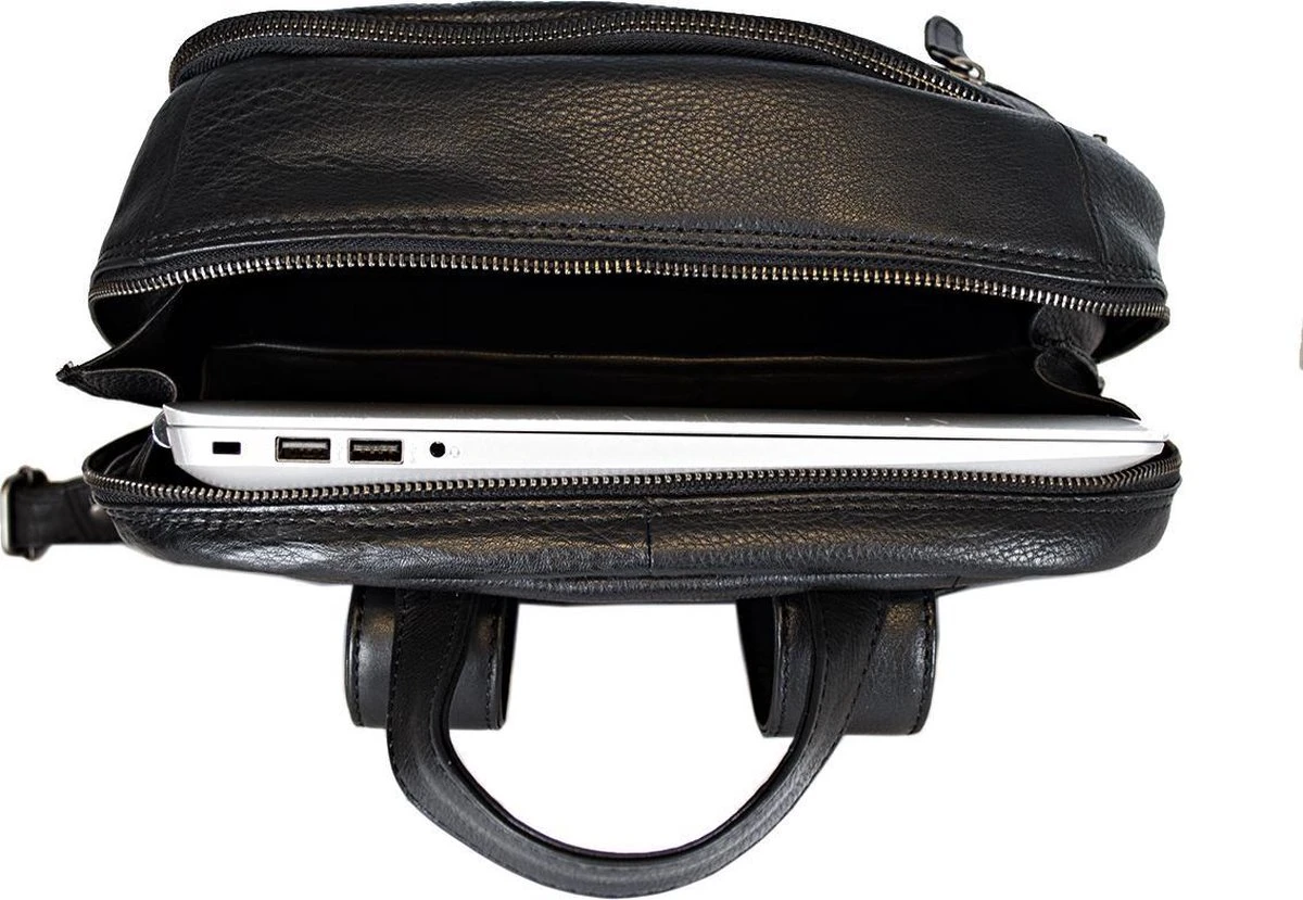 Rugzak Dames Leer Of Rugtas Heren Leer - Zwart Leer - Zwarte Laptop Rugzak Unisex - Afbeelding 3