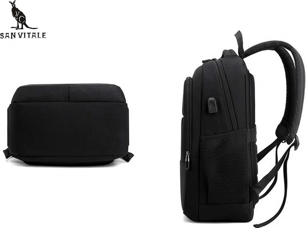 San Vitale® - Rugzak 2.0 Met USB Poort - Schooltas - 16 Inch Laptop Rugtas - Dames/Heren - 30L - Waterafstotend - Grijs - Afbeelding 2