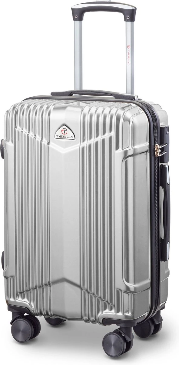 Tesla PC - Handbagage Koffer - 55x35x20 Cm - 4 Wielen - Zilver