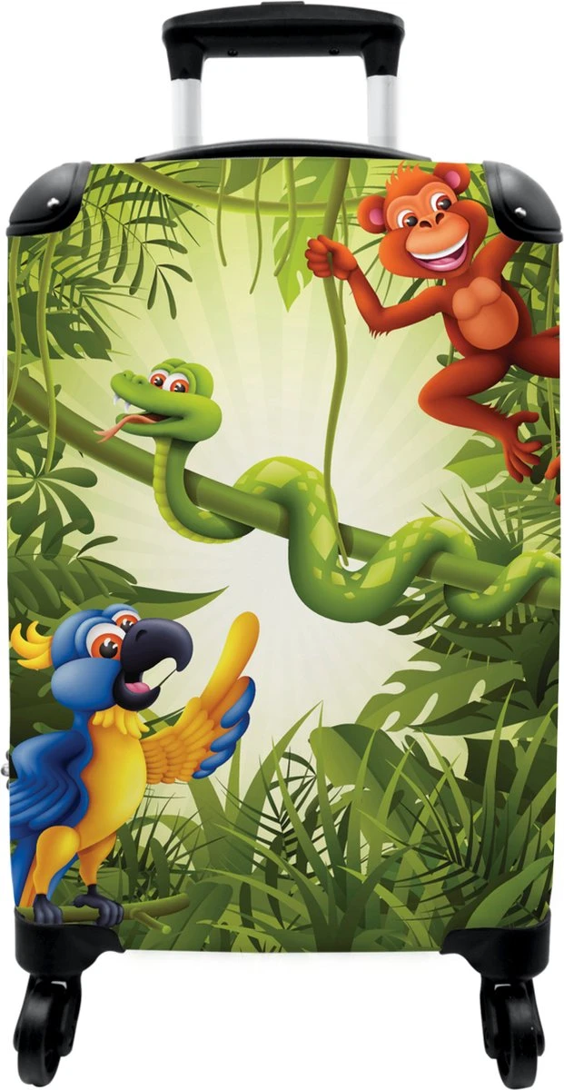 NoBoringSuitcases.com® Koffer - Jungle - Dieren - Groen - Kinderen - Past Binnen 55x40x20 Cm En 55x35x25 Cm - Handbagage - Trolley - Fotokoffer - Cabin Size - Print - Afbeelding 10