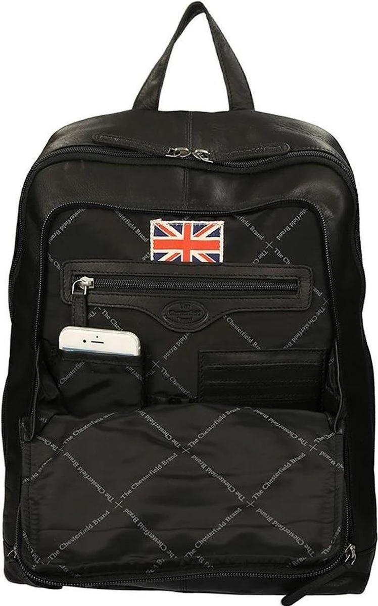 Chesterfield James Leren Laptop Rugzak - 14 Inch - Zwart - Afbeelding 15