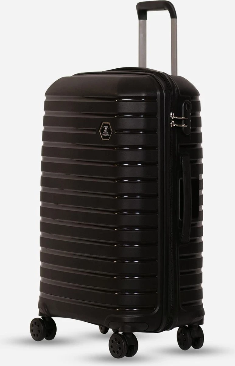©TROLLEYZ - Berlin No.11 - Reiskoffer 69cm Met Cijferslot - Dubbele Wielen - 360° Spinners - 100% Polypropyleen- Reiskoffer In Night Black
