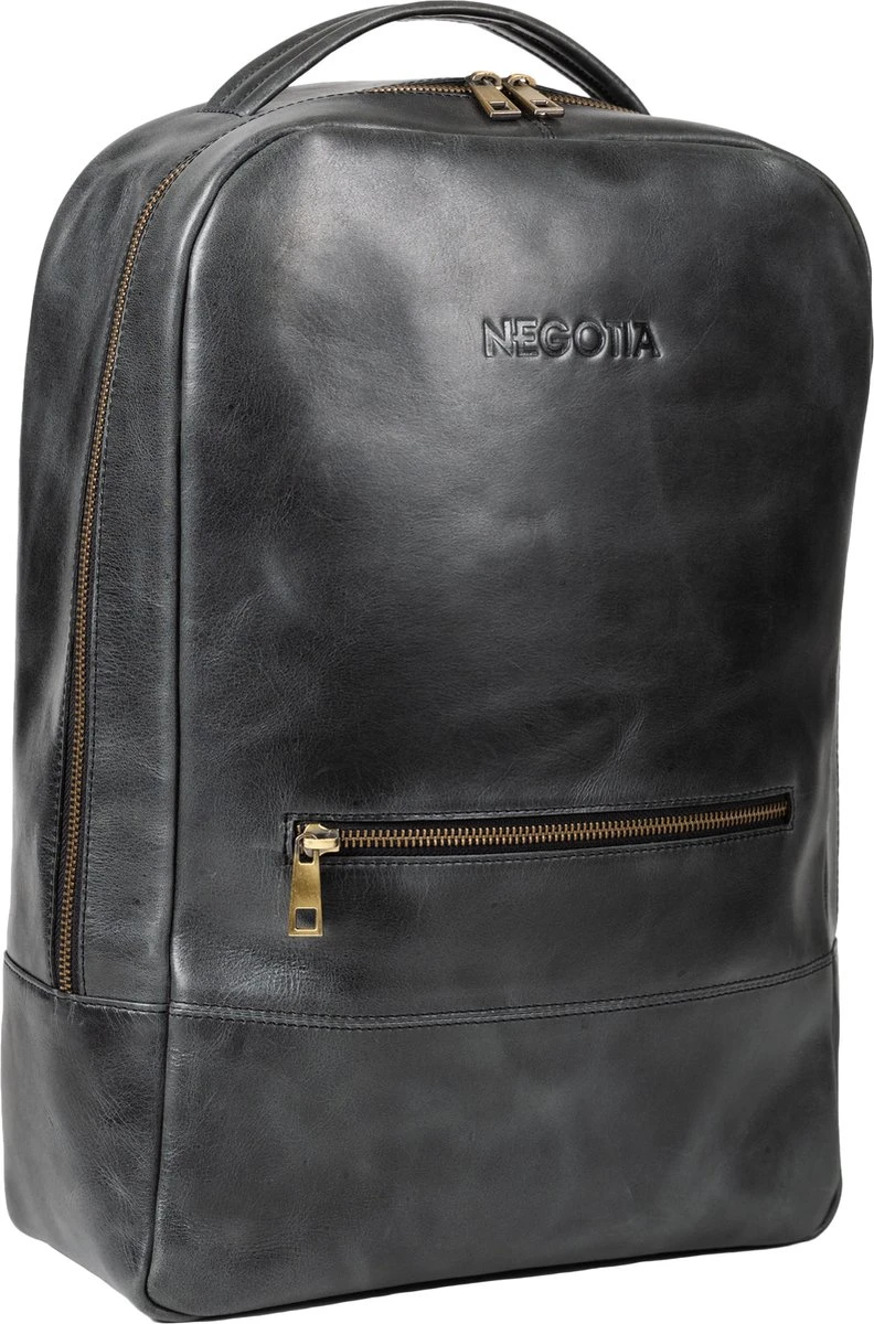 NEGOTIA Alpha - Leren Laptop Rugzak Dames En Heren - Leren Rugtas - 100% Luxe Top-Grain Leer - Zwart - Afbeelding 2