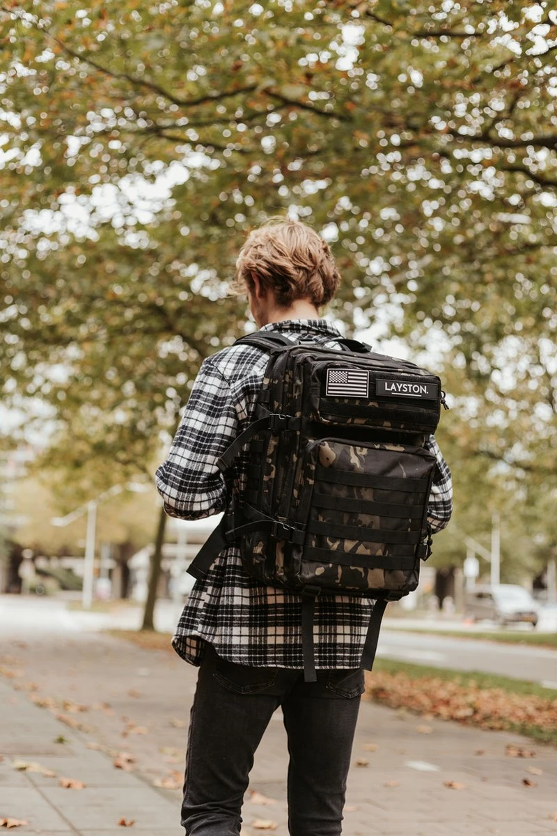 LAYSTON. - 45L Sport School Werk Rugtas - Sport Rugzak - Tactical Backpack - Waterafstotend - Camo Groen - Afbeelding 5
