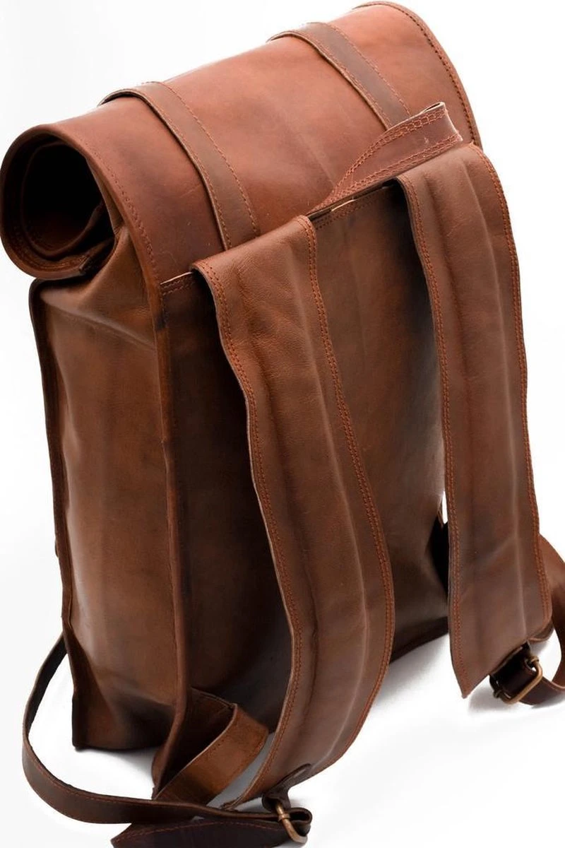 Johnny Fly Leren Rolltop Vintage Rugtas - Bruin - Ecologisch - Afbeelding 2