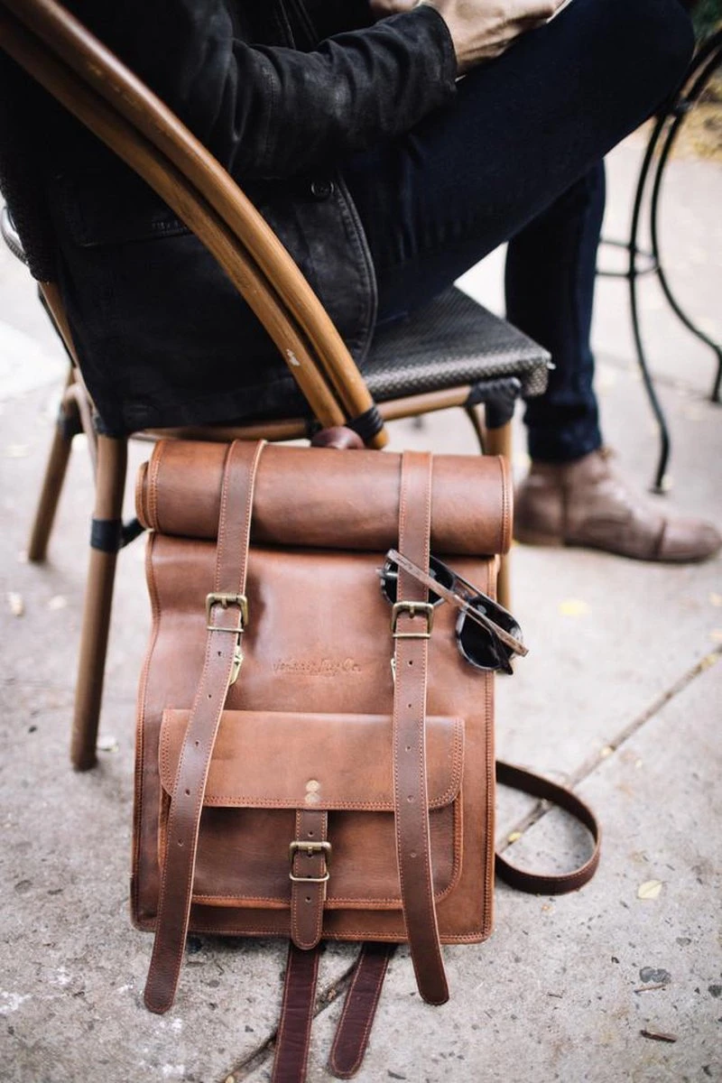 Johnny Fly Leren Rolltop Vintage Rugtas - Bruin - Ecologisch - Afbeelding 6