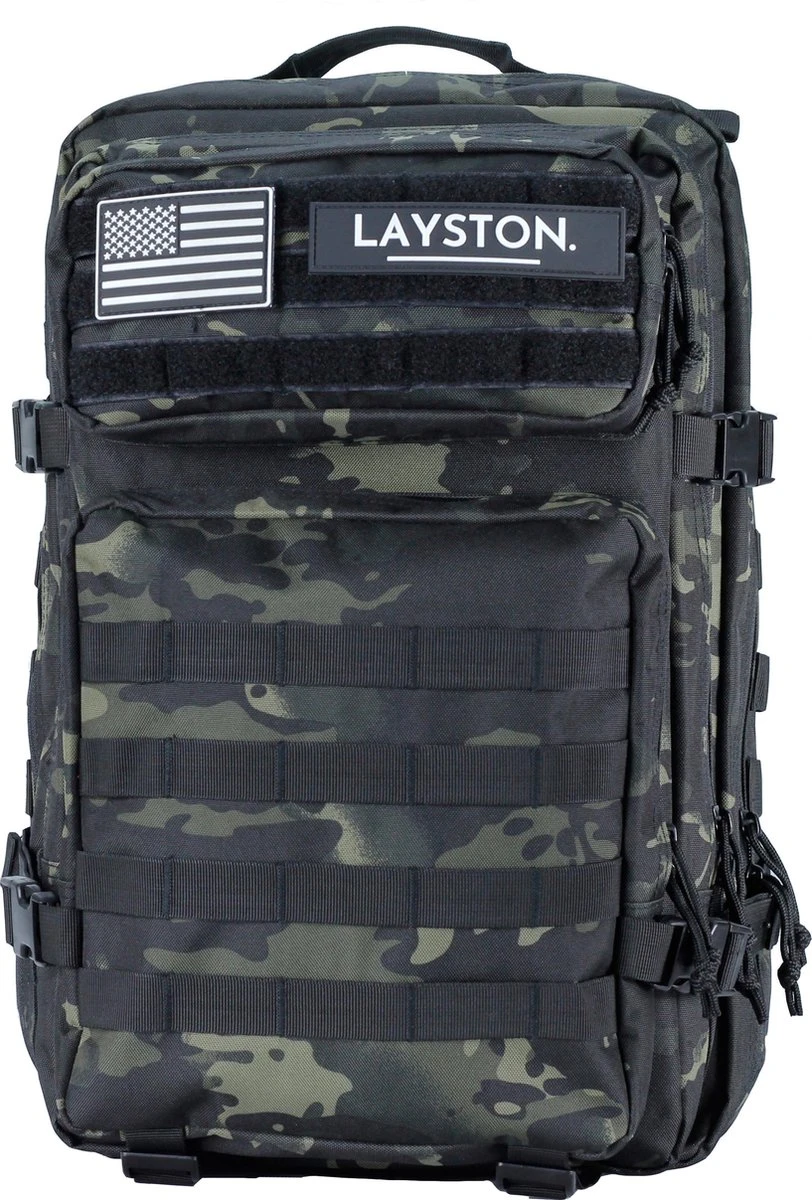 LAYSTON. - 45L Sport School Werk Rugtas - Sport Rugzak - Tactical Backpack - Waterafstotend - Camo Groen - Afbeelding 4
