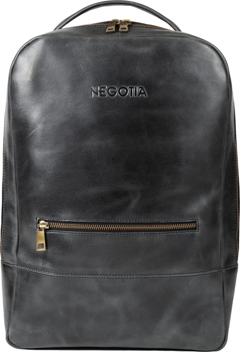 NEGOTIA Alpha - Leren Laptop Rugzak Dames En Heren - Leren Rugtas - 100% Luxe Top-Grain Leer - Zwart