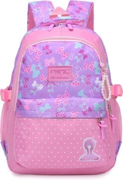 STIJLVOLLE GROTE CAPACITEIT GRAPPIGE ROZE TIENER BOEKENTAS LAPTOP,SCHOOLTAS RUGZAK VOOR VROUW MEISJE ( ROZE PAARS )