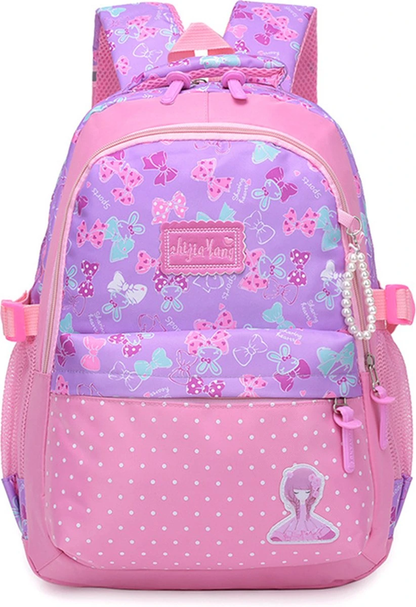 STIJLVOLLE GROTE CAPACITEIT GRAPPIGE ROZE TIENER BOEKENTAS LAPTOP,SCHOOLTAS RUGZAK VOOR VROUW MEISJE ( ROZE PAARS )