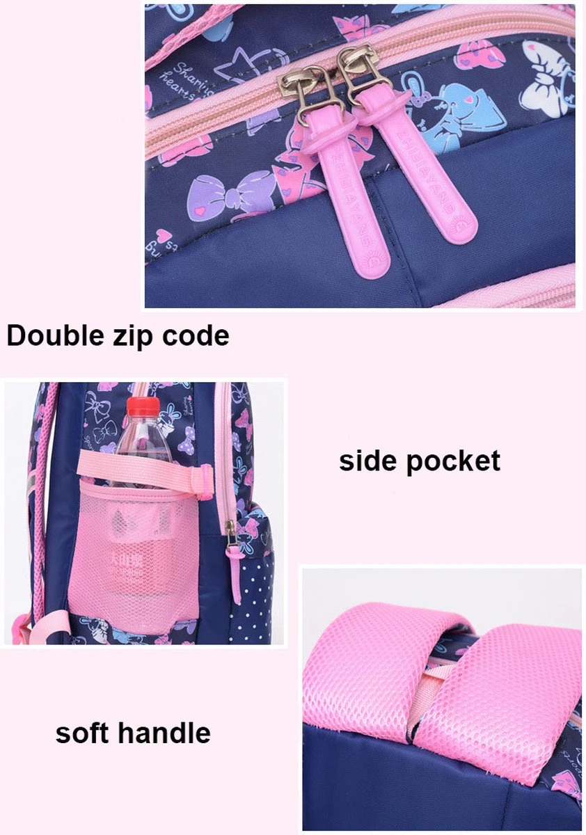 STIJLVOLLE GROTE CAPACITEIT GRAPPIGE ROZE TIENER BOEKENTAS LAPTOP,SCHOOLTAS RUGZAK VOOR VROUW MEISJE ( ROZE PAARS ) - Afbeelding 4