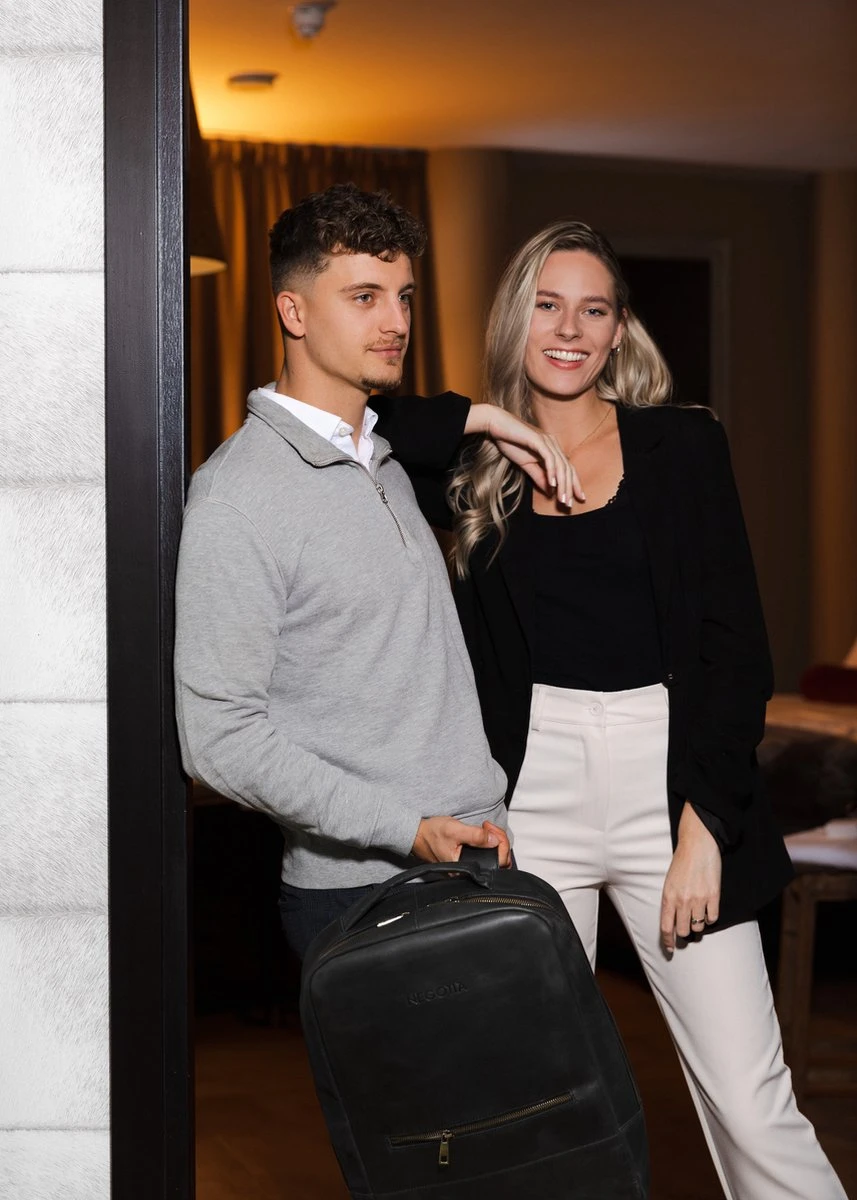 NEGOTIA Alpha - Leren Laptop Rugzak Dames En Heren - Leren Rugtas - 100% Luxe Top-Grain Leer - Zwart - Afbeelding 6