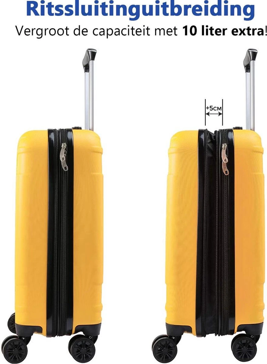 CabinMax Velocity Handbagage Koffer - Uitbreidbaar Trolley 44L - Harde Reiskoffer - 55x40x20/25 Cm - Lichtgewicht - Groot Capaciteit - Geel - Afbeelding 3