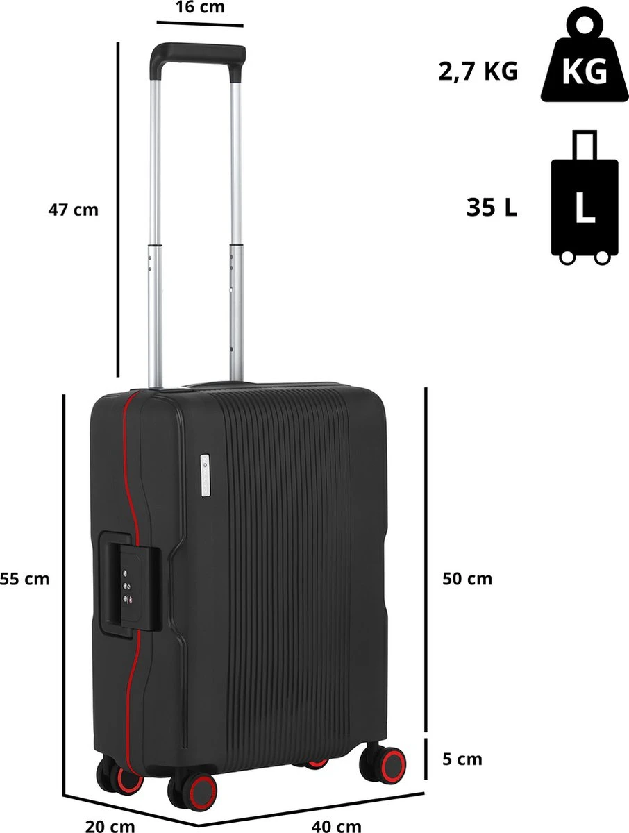 CarryOn Protector Luxe Handbagage Koffer - Trolley 55cm Met TSA-slot En Clipsluiting - Zwart - Afbeelding 2