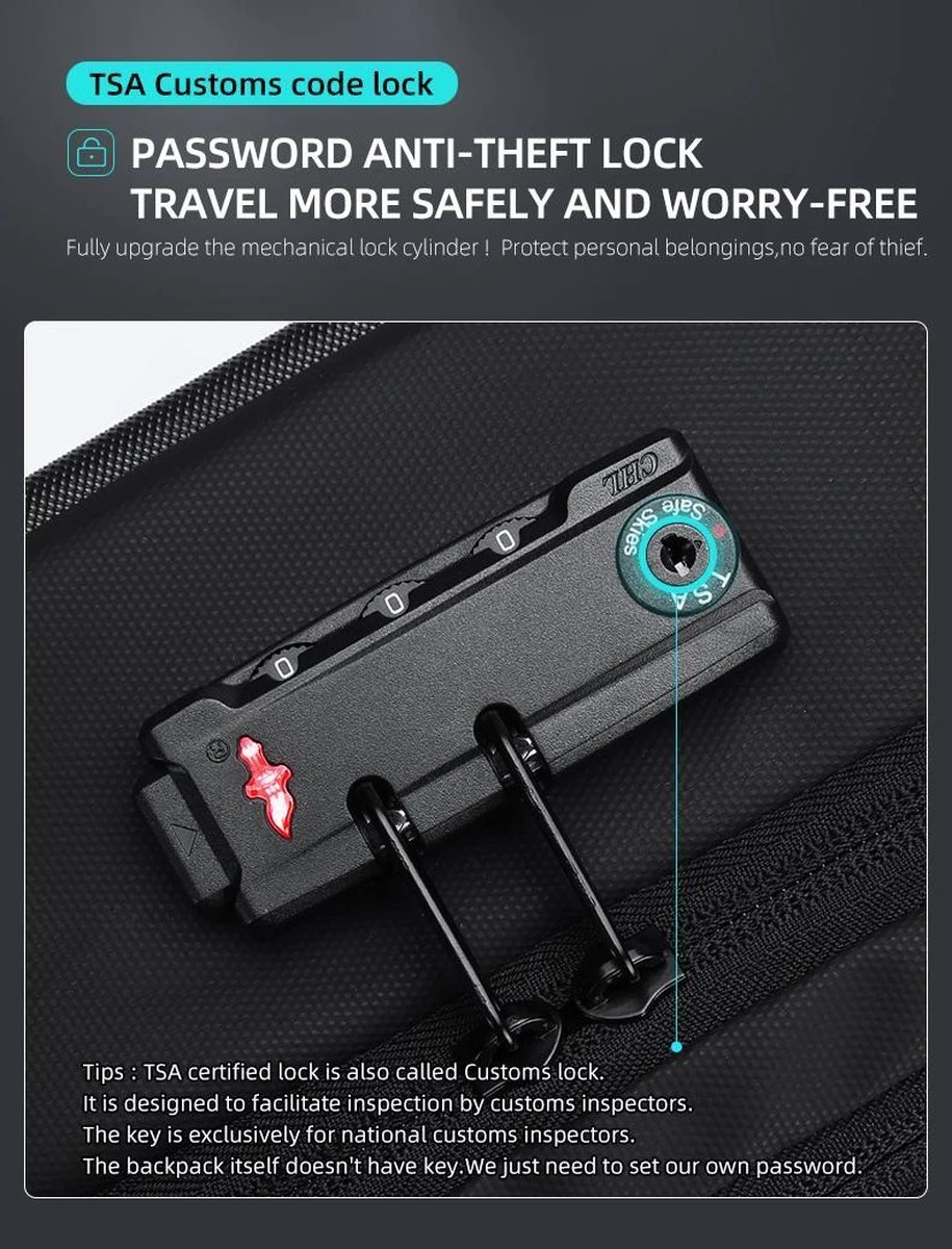 Bange Rugtas - 15,6 Inch - Laptop Rugzak - USB-aansluiting - TSA Slot - Waterafstotend - Zwart - Incl. Smart Thermosfles - Afbeelding 6