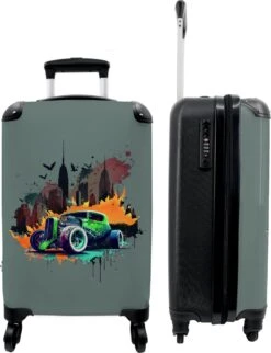 NoBoringSuitcases.com® Auto - Graffiti - New York - Groen - Koffer Kinderen - Kind - Reiskoffer Met Wielen - Koffer Jongens - Past Binnen 55x40x20 Cm En 55x35x25 Cm - Fotokoffer - Handbagagekoffer