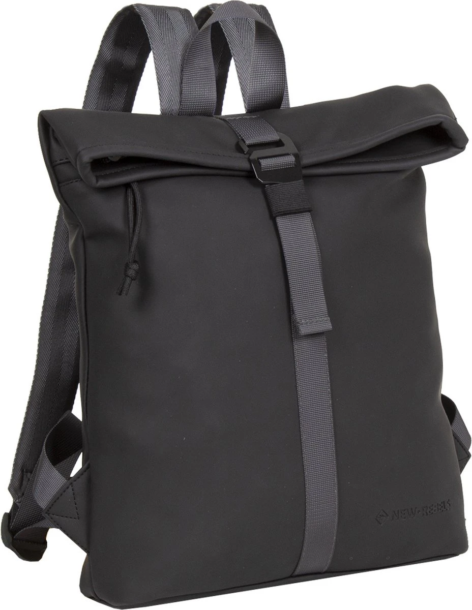 New Rebels® Tim - Rugtas - Grijs/Zwart - Waterafstotend - Roll-top - 13121087 - 27x8x33cm - Rugzak / Backpack