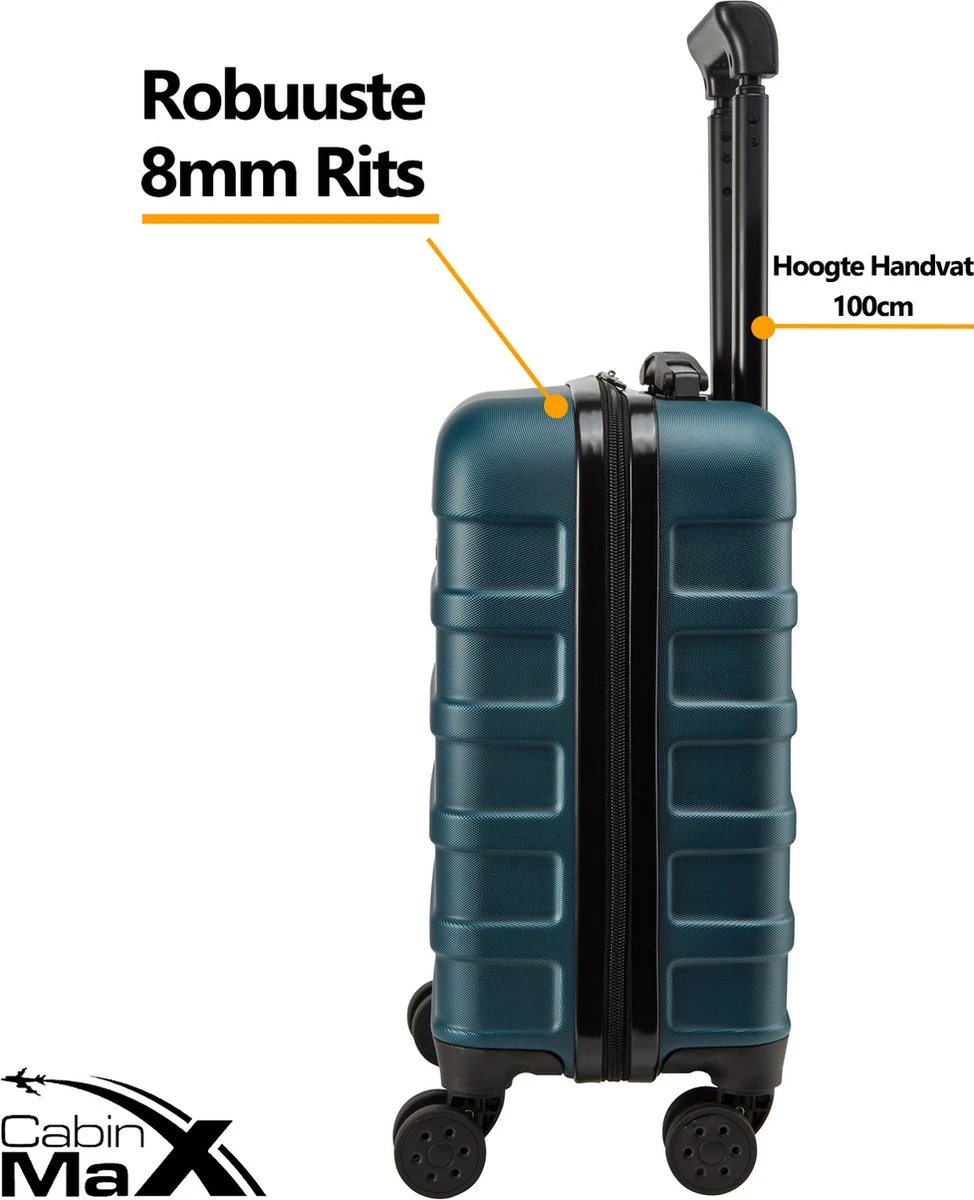 CabinMax Handbagage Koffer - Trolley 30L - Harde Reiskoffer - 45x36x20cm - Lichtgewicht - Groot Capaciteit - Endless Sea - Afbeelding 4