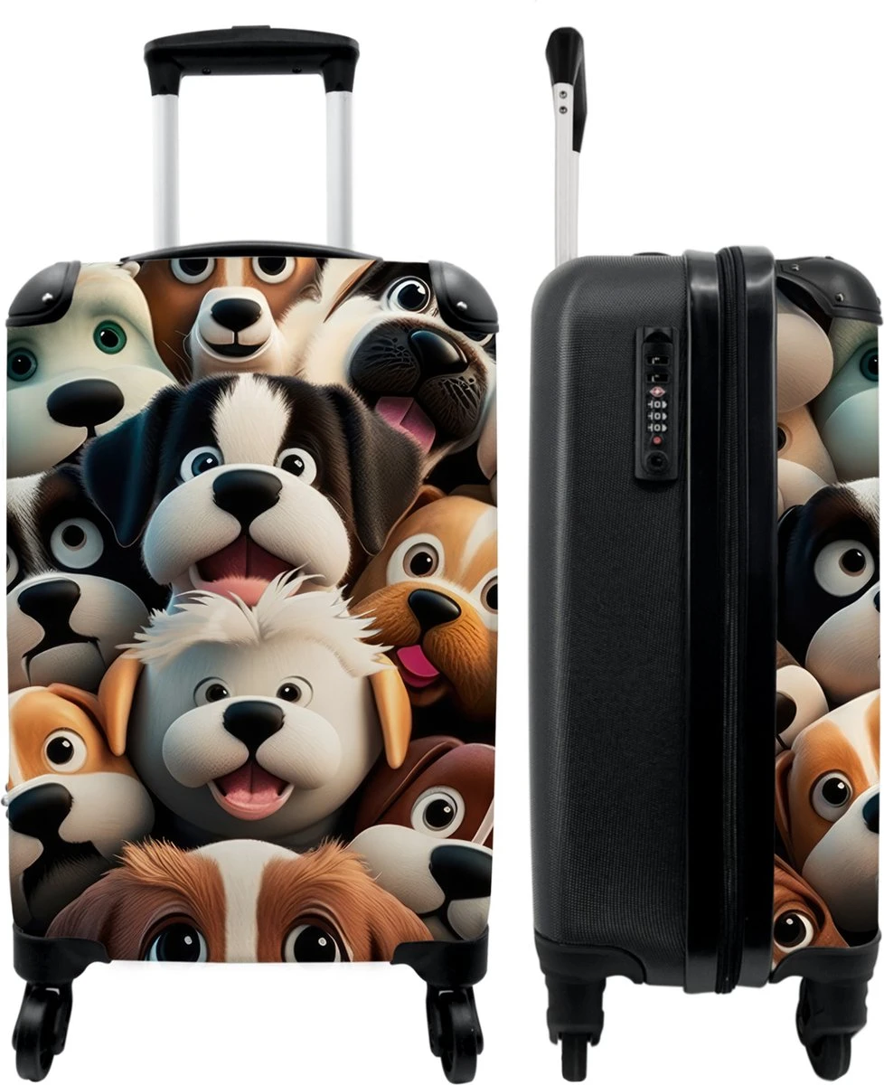 NoBoringSuitcases.com® Koffer - Hond - Dieren - Design - Bruin - Trolley Op Wieltjes - Handbagagekoffer - Past Binnen 55x40x20 Cm En 55x35x25 Cm - Reiskoffers - Fotokoffer