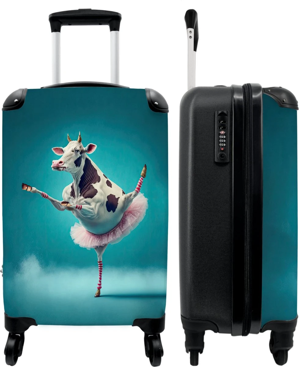 NoBoringSuitcases.com® Koffer - Koe - Ballet - Rok - Portret - Dieren - Trolley Op Wieltjes - Handbagagekoffer - Past Binnen 55x40x20 Cm En 55x35x25 Cm - Reiskoffer